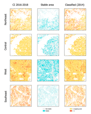 Figure 3. Maps of stable pixels and classified cropping cycles