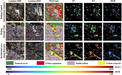 Figure 2: Spatial and temporal distributions of estimated urban renewal time information (Part A).